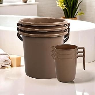 Kuber Industries Set of 6 Bathroom Combo Set | Bathing Set | 3 Piece Bucket & 3 Piece Mug Combo Set for Bathroom | Bathware Bathing Set | Modern Bathroom Accessories Set | Brown