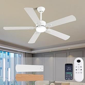 52 inch Modern White Ceiling Fans with Lights APP/Remote Control, Low Profile Reversible 6 Speeds Ceiling Fan Light for Indoor/Outdoor Patio Bedroom Living Room