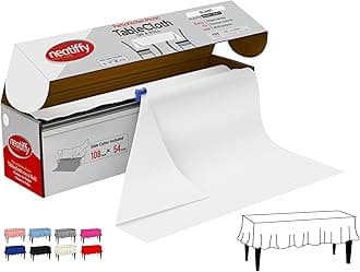 Neatiffy Disposable Plastic Table Cloth Roll | 54 in x 108 Ft Waterproof Tablecloth | Table Cover for Rectangle, Square, Round Oval Tables | Picnic, Party, Banquet, Birthdays, Weddings - White