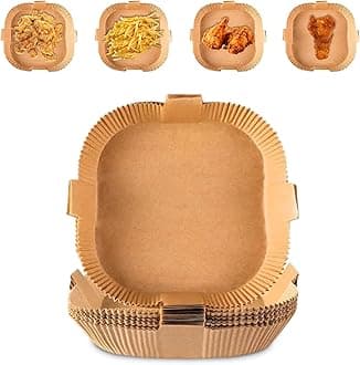 Healthy Cooking Made Easy with Our Air Fryer Sheets: Oil-Absorbing Non-Stick Parchment Papers for Air Fryer liners. The Ultimate Green Kitchen Essential! (50pcs Square - 20cm)