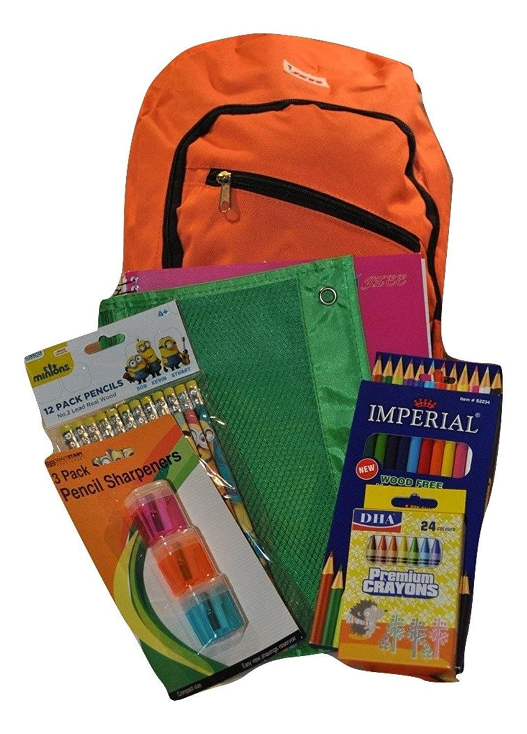 JLee Backpack Bundle with Notebook and Supplies (7 Items) (Orange)
