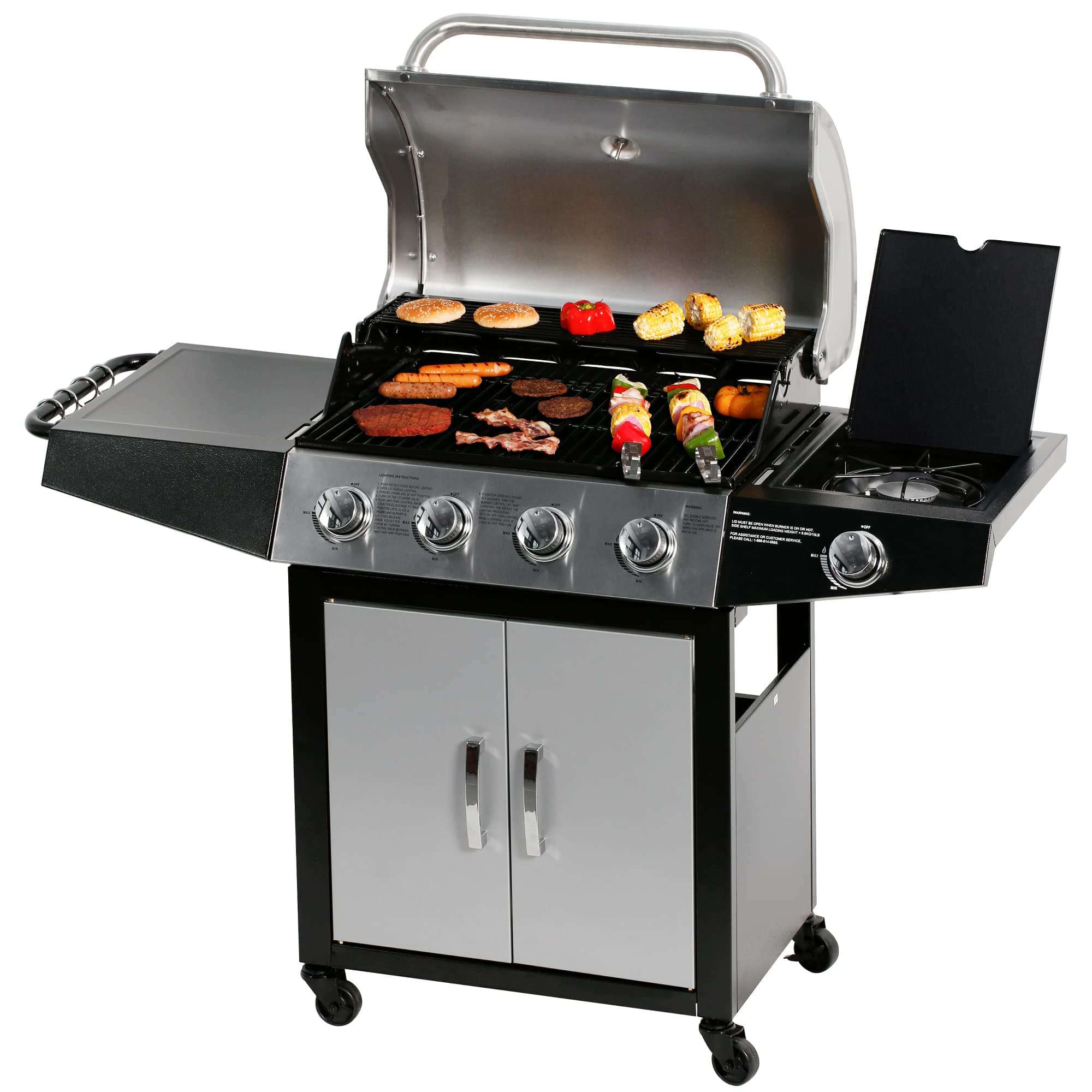 MASTER COOK BBQ 4-Burner Cabinet Propane Gas Grill with Side Burner