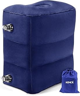 HOMCA Inflatable Travel Foot Rest Pillow (1-Pack) Adjustable Height Leg Pillow Fast Inflating Airplane Bed for Toddlers Footrest Pillow for Office, Airplane, Train, Cars, Home (Blue)