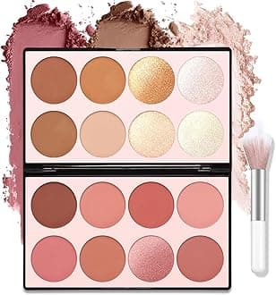 16 Colors Blush Contour Highlighter Makeup Palette With Brush, All-in-One Shimmer Silky Matte Mineral Powder, Face Sculpting Bronzer Blusher Illuminator for Natural Glowing