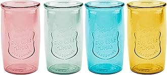 Glaver's Colored Glassware, Ice Cold Drinking Glasses Set of 4 – 20 Oz Vintage Glass Cups for Kitchen, Dining Table – Multi- Colors Glass Tumblers. Hand Wash.