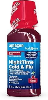 Amazon Basic Care Nighttime Cold & Flu Relief Syrup, Cherry, 8 fl oz (1-Pack)