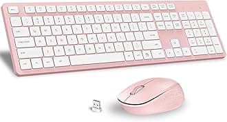 LeadsaiL Pink Wireless Keyboard and Mouse Combo, Full-Sized Ergonomic Computer Keyboard, 2.4GHz Cordless Keyboard Silent Mouse Set with 2-in-1 USB Receiver, 12 FN Shortcuts for Windows Laptop, PC/Mac