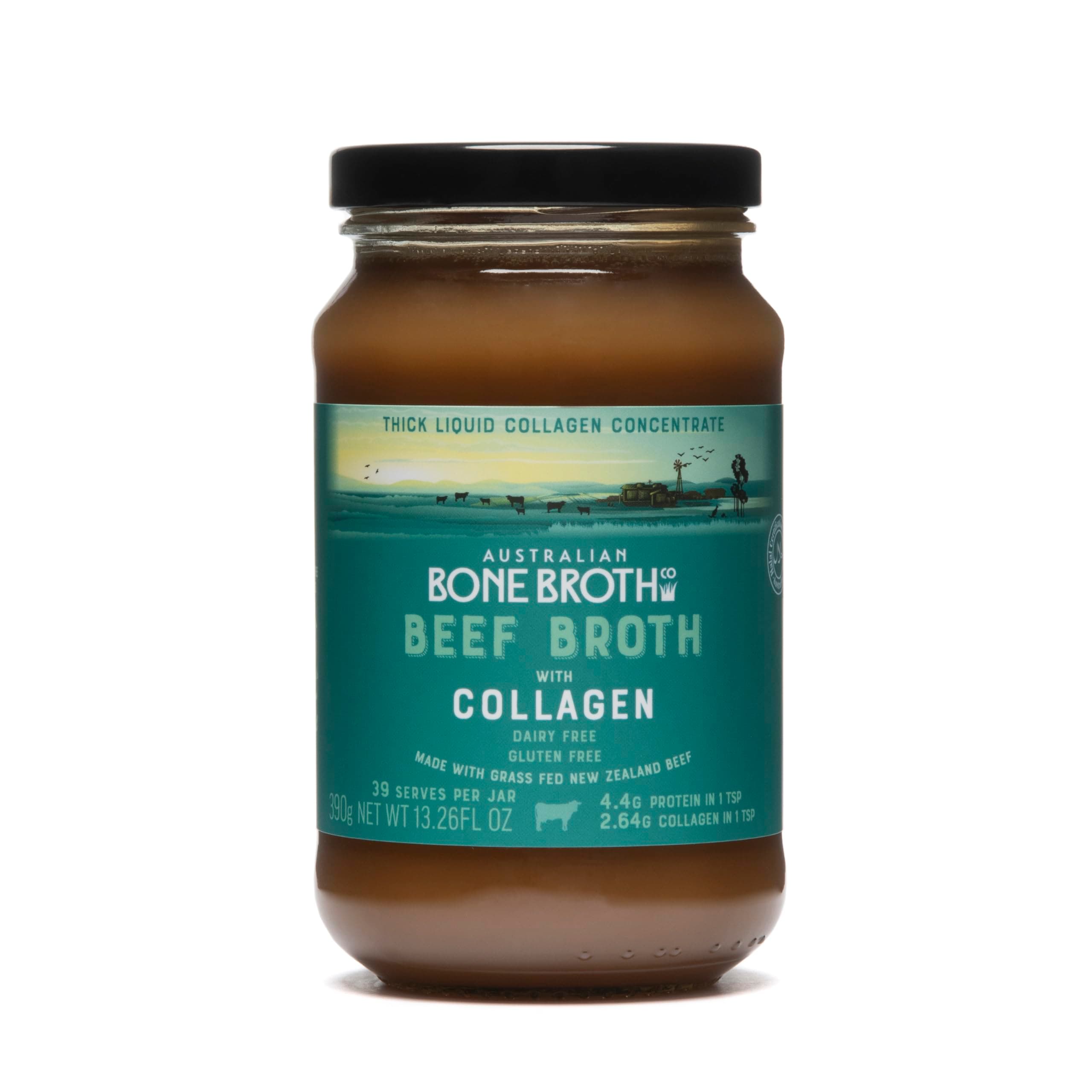 Beef Broth with Collagen Concentrate - Instant bone broth beverage boosted with grass-fed collagen. Halal Broth. Gluten Free, Preservative Free No spices or herbs. Halal Certified