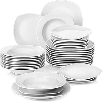 MALACASADinnerware Set, 36-Piece, White Porcelain, Dinner/Soup/Dessert Plates for 12, Series Elisa