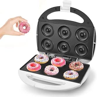 Mini Donut Maker - Non-Stick, Cool Touch Electric Doughnut Machine for Mini Donuts - Perfect for Breakfast, Snacks & Desserts (White, 6 Donuts)