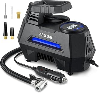 AstroAI Portable Air Compressor Pump, 12V Digital Tire Inflator With Gauge, 100PSI LED Light, Larger Flow, Extra Nozzle Adaptors for Car, Bicycle, Motorcycle, Ball, Mattress