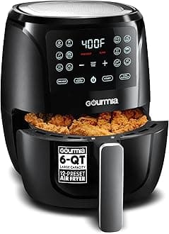 Gourmia Air Fryer - 6 Qt Large Capacity, FryForce 360º, Digital Display with 12 Presets, Roast, Bake, Broil, Dehydrate, Dishwasher Safe Accessories, Black