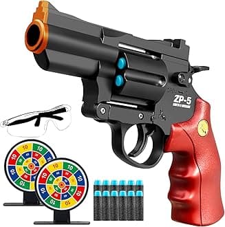 Safe Toy Fake Gun Model Revolver Toy Gun for Boy with Ejecting Shell Soft Bullets,Realistic Toys Foam Blaster Play Gun Toy with Soft Bullet Look Real Action Mini Pistol Model for Children Age 3-8+