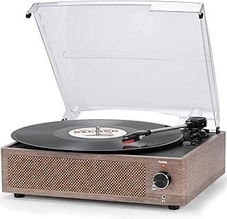 Vinyl Record Player with Speakers Turntable for Vinyl Records Belt-Driven Turntable 3-Speed 3 Size Wireless Playback Headphone AUX-in RCA Line LP Vinyl Players Auto Stop Wood Grey