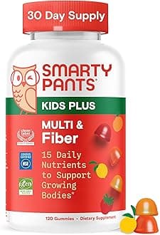 Kids Multivitamin & Fiber Gummies: Prebiotic Fiber to Support Kids Digestion with Vitamin D3, C, Vitamin B12, B6, A, Zinc, Biotin, Folate, Three Fruit Flavors, 120 Count (40 Day Supply)