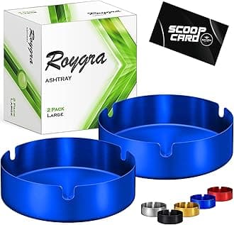 Ash Tray (2 Pack), Outdoor Ashtray for Outside Patio, Stainless Steel Ashtrays for Cigarettes with 3 Holder, Smoking Accessories, Home Décor, Ashtrays for Smokers Indoor - Blue, Large