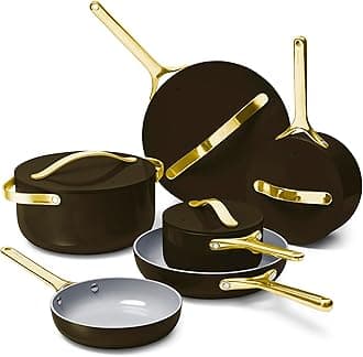 CarawayDeluxe Nonstick Ceramic Cookware Set (16 Piece) Pots, Frying Pans, Lids and Kitchen Storage - PFAS & PFOA Free - Oven Safe Ceramic Pan Set & Compatible with All Stovetops - Black