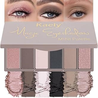 evpct 6 Colors Travel Eye Shadow Palette Makeup, Rose Coffee White Bright Nude Pink Black Brown Sparkly Shimmer Glitter Matte High Pigment Mini Eyeshadow Palette for Older Women, Built in Mirror