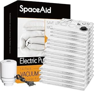 SpaceAid 14 Pack Vacuum Storage Bags with Electric Air Pump, Space Saver Sealer Compression Bags for Comforters, Blankets, Pillows, Bedding, Clothes (4 Jumbo/4 Large/3 Medium/3 Small)