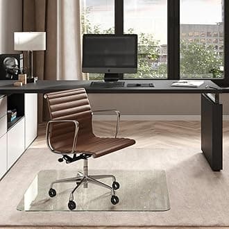 Vitrazza Glass Office Chair Mat – 42” x 48” Desk Mat with Ultra-Clear Safety Glass/Creates Smooth, Easy Glide/Protects Against Carpet Imprints/Perfect for Home and Office Spaces (Luminoso)