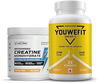 Wellcore - Pure Micronised Creatine Monohydrate | Rapid Absorption | Enhanced Muscle Strength & Power (Tropical Tango (83) + Fish Oil (30), Creatine + Omega)