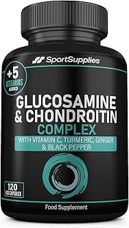 Glucosamine and Chondroitin High Strength Plus 5 Vitamins - 120 Complex Capsules 1,000mg (Providing 530mg Base) - Chondroitin 200mg - Added Turmeric, Ginger, Black Pepper, Vitamin C, B6, B1, D3 & B12