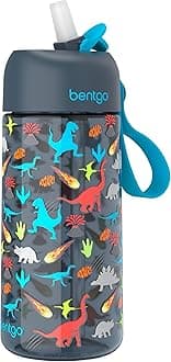 Bentgo Kids Water Bottle - Leak-Proof, Durable Tritan, BPA-Free 15 oz. Cup for Kids/Toddlers Ages 3+, Safe Sip Spout, Carrying Handle, & Dishwasher Safe for School, Sports, Daycare & Camp (Dinosaur)