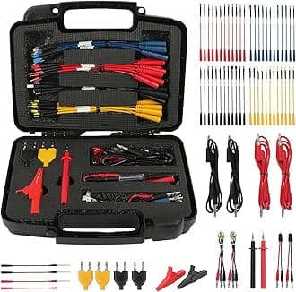 AUTOOL 68PCS Multimeter Test Leads Kit, Test Leads with Replaceable Wire Piercing Probes, 32A/1000V Alligator Clips, Banana Plug Adapters, Jumpers, Extension Male to Female Connector 4mm Banana Plug