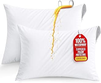 Set of 2 Pillow Protectors with Zipper King Size, Bed Bug and Dust Mite Proof Pillow Covers, Ultra Soft Pillow Encasements, Moisture Wicking and Waterproof Pillow Cases by Utopia Bedding (White)
