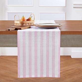 Solino Home Linen Table Runner 36 Inches - Sorrento Stripe 100% Pure Linen Pink and White Farmhouse Table Runner 14 x 36 Inch Ideal for Dresser and Coffee Tables, Valentines, Spring, Easter