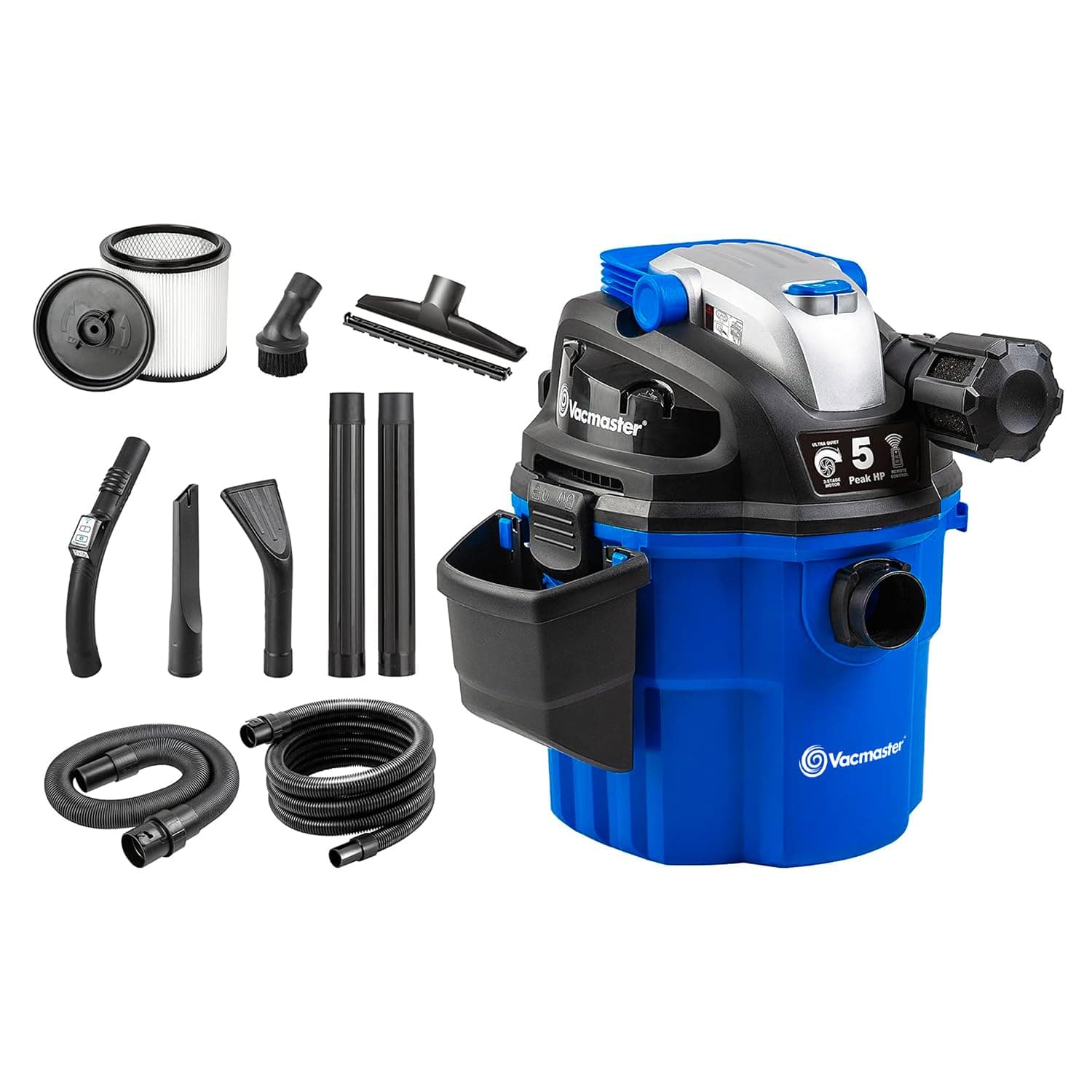 Vacmaster VWM510 5-Gallon 5 Peak HP Remote Control Wall Mount Wet/Dry Shop Vacuum , Blue