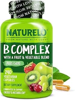 Vitamin B Complex - Whole Food Complex with Vitamin B6, Folate, B12, Biotin - Supplement for Energy and Stress - High Potency - Vegan - Vegetarian - Non GMO - Gluten Free - 240 Capsules