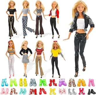 20 Pcs Doll Clothes and Accessories Compatible with Barbie 11.5inch Doll, Doll Accessories with 5 Blouse 5 Trousers 10 Shoes for 11.5inch Girls Doll Birthday Gifts Children's Day Gift, in Random