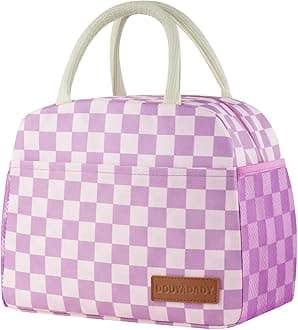 Lunch Bag Women/Men Lunch Box Women/Men (Purple+Pink Checkerboard)