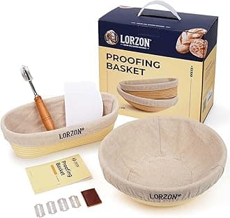 Banneton Bread Proofing Baskets Set of 2, 10" Round & 11" Oval Sourdough Proofing Baskets with Sourdough Bread Baking Supplies (Plastic)