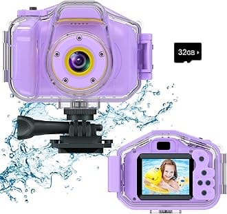DEKER Kids Waterproof Camera, Christmas Birthday Gifts for Boys Girls Toys 3-12 Year Old, Underwater Mini Children HD Digital Action Camcorder, 2 Inch IPS Screen with 32GB Card (Lavender)