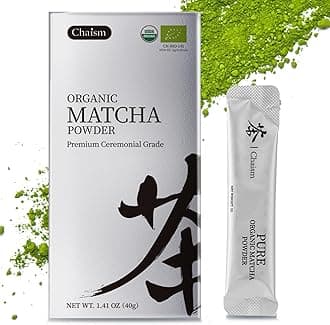 Chaism Ceremonial Grade Matcha Green Tea Powder - 20 Single Serve Packets, Premium First Harvest USDA Organic Gluten-Free Vegan, 100% Pure (20 Packets)