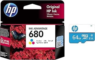 HP 680 Tri-Color Original Ink Advantage Cartridge & 64GB Class 10 MicroSD Memory Card (HP-MSDCWAU1-64GB)