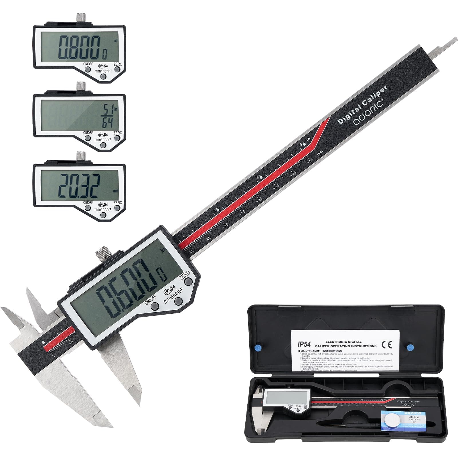 Digital Caliper, 6" Caliper Measuring Tool Extreme Accuracy Waterproof Electronic Vernier Caliper Industrial Stainless Steel Digital, Durable Measuring Tool with Large LCD Screen