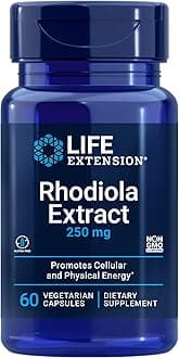 - Life Extension Rhodiola Extract, Rhodiola rosea Supplement, standardized Extract, Promotes Physical and Mental Performance, Gluten-Free, Non-GMO, Vegetarian, 250 mg, 60 Capsules