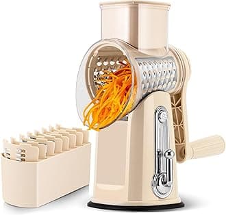 Susteas Cheese Grater With Crank - Vegetable 5 Drum Blades, Powerful Suction, Cutter, Ideal For Cheese, Cucumbers, Carrots, Nuts, Vegetables, Etc. Storage Box