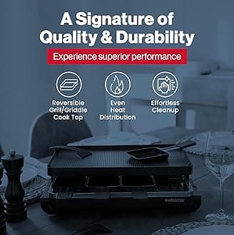 Swissmar Classic 8-Person Raclette Party Grill with Reversible Cast Aluminum Non-Stick Grill Plate/Crepe Top, Indoor Electric Raclette Grill & Griller - Black Grill Plate - Black