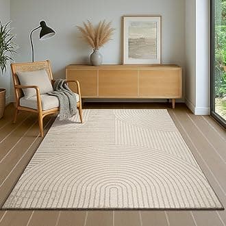 the carpet Everest - modern short pile with high-low effect, 3D effect, high pile density and pleasantly soft, Beige, 80 x 300 cm