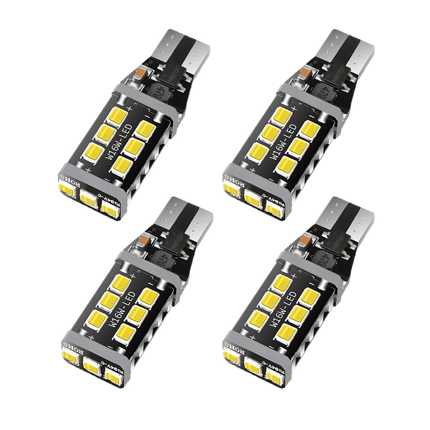 Kitchasy Extremely Bright 912 921 LED Backup Light Bulbs, High Power 2835 15-SMD Chipsets Error Free T15 906 W16W for Backup Reverse Light, 6000K White, Pack of 4pcs