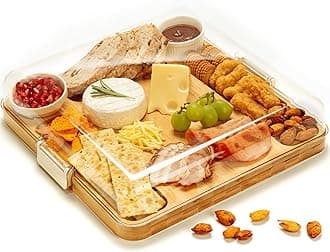 Combler Charcuterie Boards, Bamboo Charcuterie Board with Lid, Cheese Board with Buckle Locking, Sauce Grooves, Cutting Boards for Kitchen, House Warming Gifts New Home, Gifts for Women