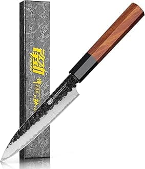 FINDKING 5 Inch Kitchen Utility Knife, Multi-Purpose Japanese Paring Knife, High Carbon Steel Blade, African Rosewood Octagonal Handle, Small, for Fruits Vegetables (Dynasty Series)