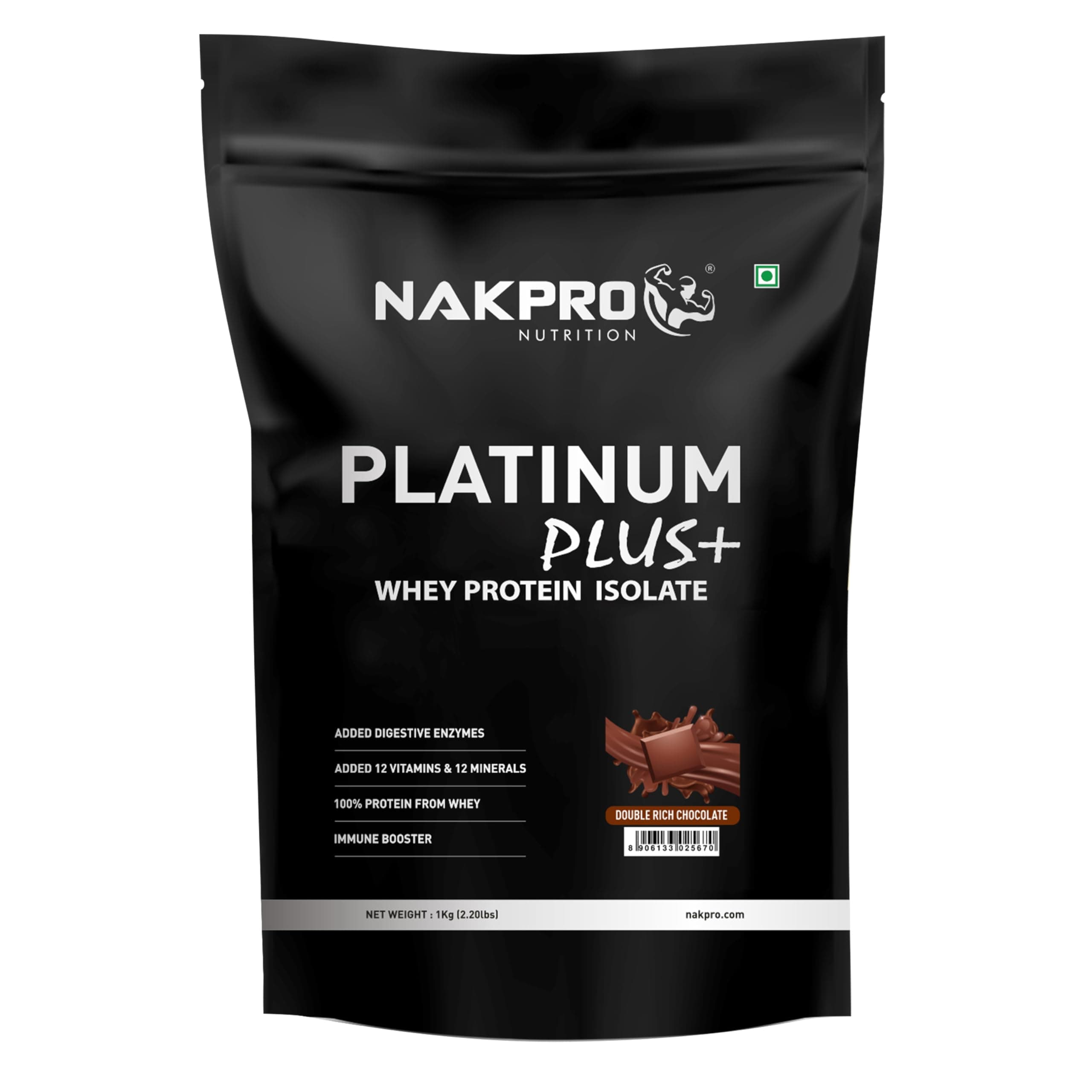 Platinum Plus+ Whey Protein Isolate with Digestive Enzymes | 28g Protein, 6.36g BCAA |Added Vitamins & Minerals (Double Rich Chocolate, 1 Kg)