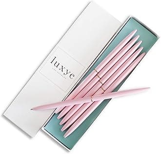 Gold Pens 6 Piece Pen Set – Luxury Ballpoint Pens in Glossy White Gift Box – Professional Thank You Gift Ideas – Gold Office Supply Gifts for Woman (Pink/Black Ink)