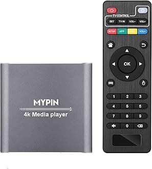 4K Media Player with Remote Control, Digital MP4 Player for 8TB HDD/USB Drive/TF Card/H.265 MP4 PPT MKV AVI Support HDMI/AV/Optical Out and USB Mouse/Keyboard-HDMI up to 7.1 Surround Sound (Grey)
