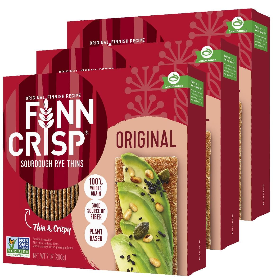 Original Rye Crispbread 7oz | Thin, Crispy Rye Flatbread Crackers | Multipack of Authentic Finnish Sourdough Crispbread | Whole Grain Rye Crackers [3 Boxes x 7oz]